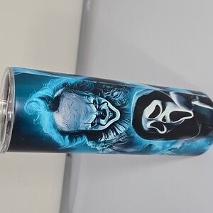 Customized Horror Themed Tumbler with Blue Accents